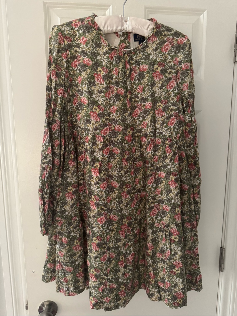 Polo by Ralph Lauren Olive Green Floral Dress with Pink Roses